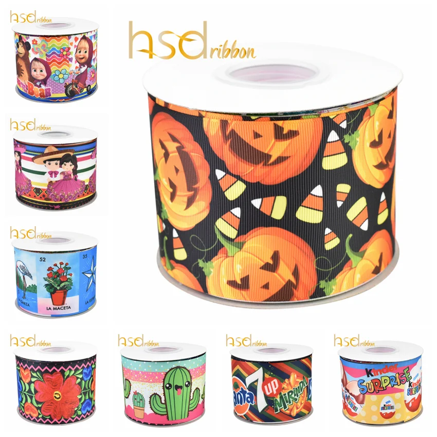 

HSDRibbon Cartoon style 38MM 50MM 75MM Heat transfer printed on Grosgrain Ribbon