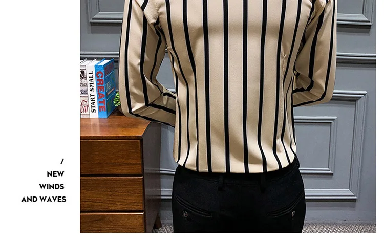 Korean Streetwear Fashion Men's Casual Shirt Slim Fit Men's Casual Striped Shirt Long Sleeve Party Social Shirts Men Male Camisa