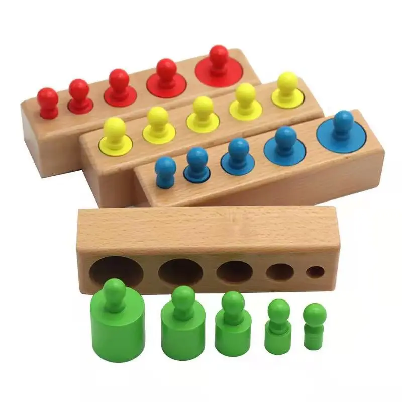 

Montessori Colored Knobbed Cylinder Socket Toys Wooden Shape & Color Recognition Ladder Blocks for Children Education