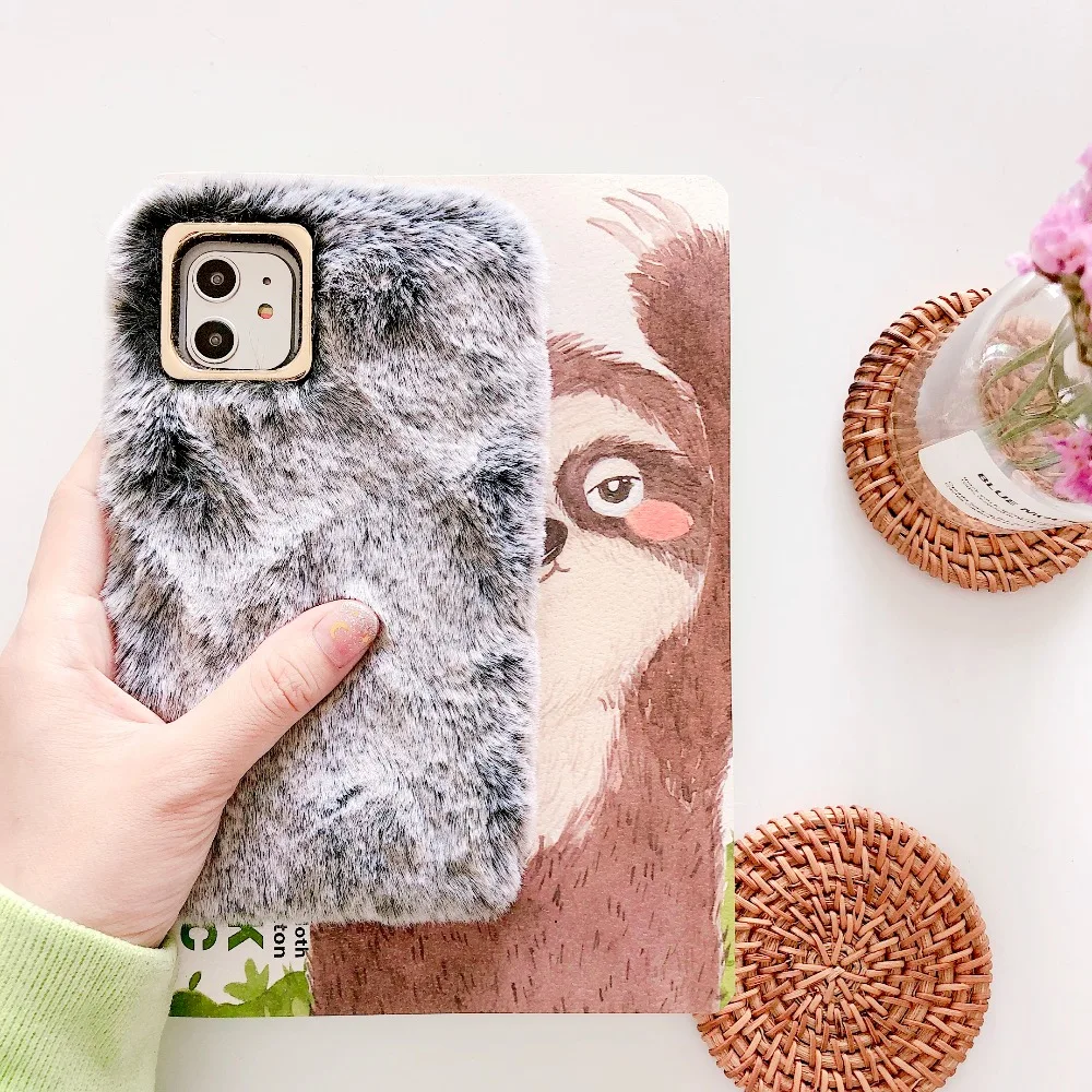 Плюшевый милый теплый однотонный чехол для телефона для iPhone 11 Pro Max X XR XS Max чехол Пушистый мягкий чехол для iPhone 8 7 6Plus чехол