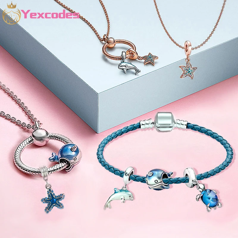 Summer New Marine Style Charm Women Necklace Bracelets set. DIY Starfish Narwhal Dolphin Deads Pendant Fine Bracelet Gifts | Украшения и