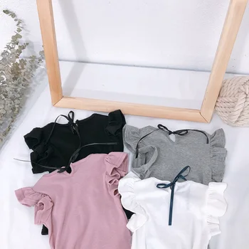 

MILANCEl summer new kids t shirt flare sleeve girls tee pure cotton girls pure tee girls base tops