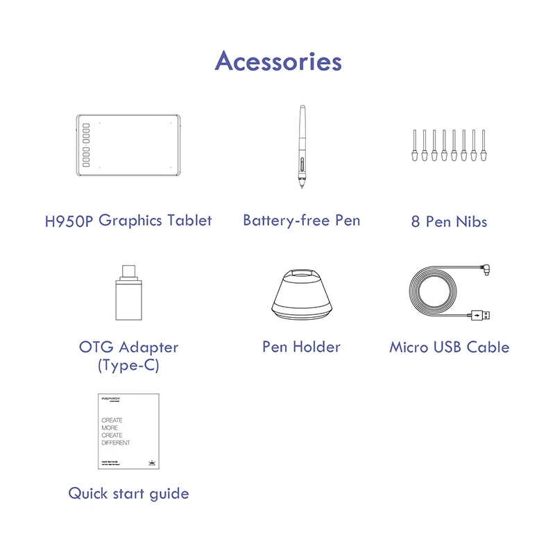 Huion-digital Tablet H950p Desenho Caneta com Caneta Otg sem Bateria para Android pc - Imagem 5