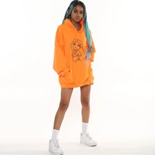 Европейский и американский стиль, унисекс, модный Флуоресцентный цвет, для девочек, с принтом, Повседневный, свободный, более размера, худи, праздничная одежда