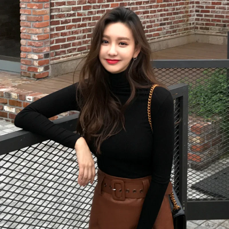 

2018 Korean-style Long Sleeve Base Shirt Women's Solid Color High Collar Slim Fit Base Shirt Best Friend-
