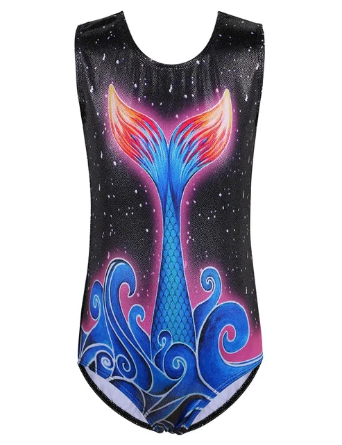 BAOHULU Girls Ballet Jumpsuit 3D Print Gymnastics Leotards for Girls Sleeveless Dancing Ballet Skirt Athletic Bodysuit B252 BlackFishtail