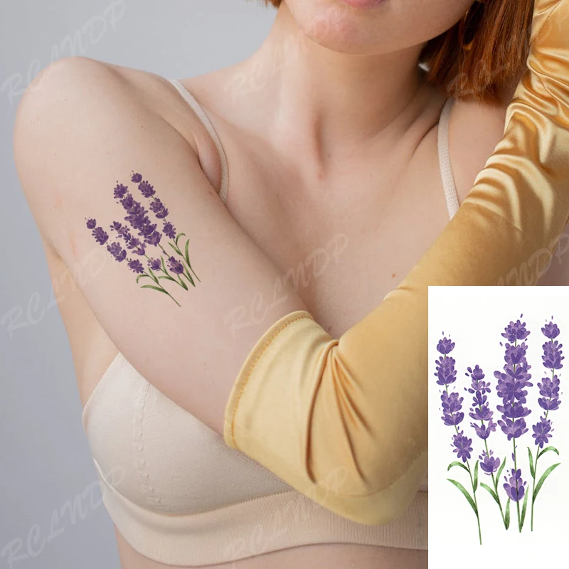 Waterproof Temporary Tattoo Sticker Cute Purple Flower Wisteria Plant Flash  Tatoo Fake Tatto Body Art For Women Men  Temporary Tattoos  AliExpress