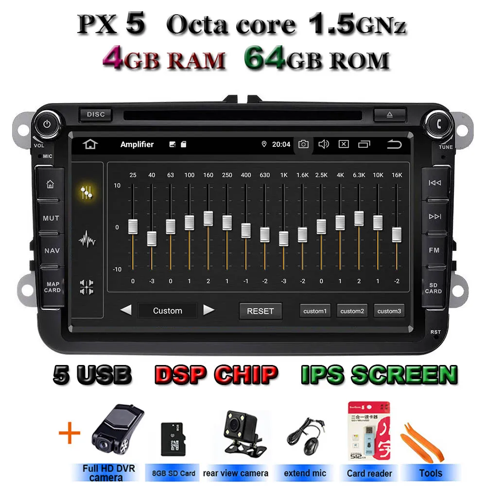 Android 9,0 автомобильный стерео Raio dvd-плеер для Skoda/Seat/Volkswagen/VW/Passat b7/POLO/GOLF 5 6 с wifi BT gps - Цвет: PX5-cams