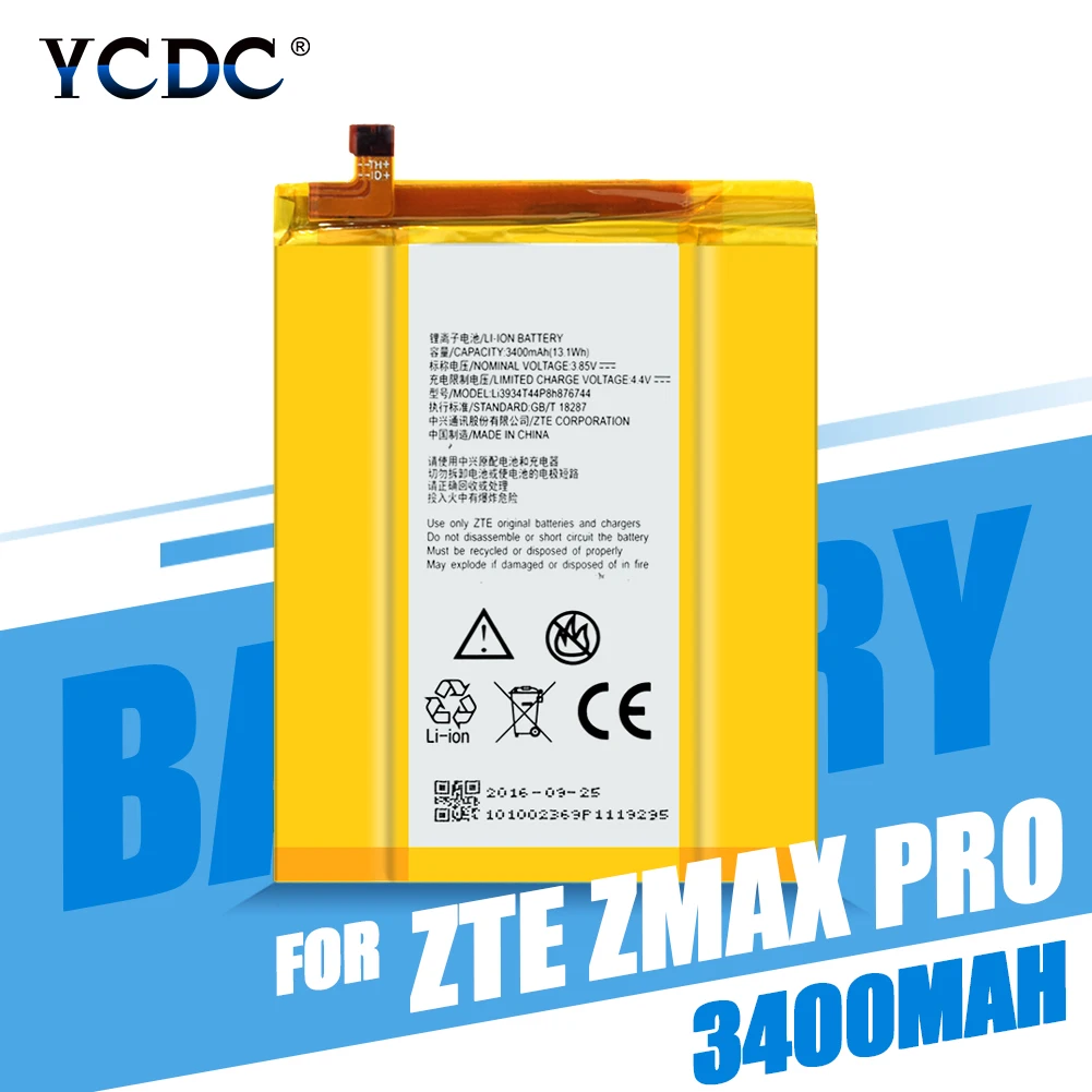 

3400mAh Li3934T44P8h876744 battery replacement for ZTE Grand X Z988 Max2 ZMAX PRO Z981 Z963VL Z962BL Mobile Phone Batteries