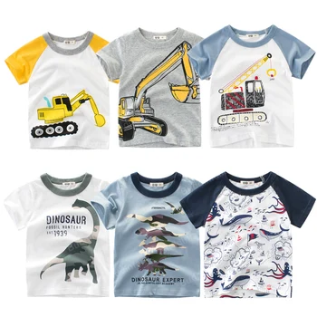 

1-8Y Kids Boys T-shirt Excavator Shark Dinosaur Design Baby Cotton Tops Summer Clothing Toddler Fashion Tshirt Children Clothes