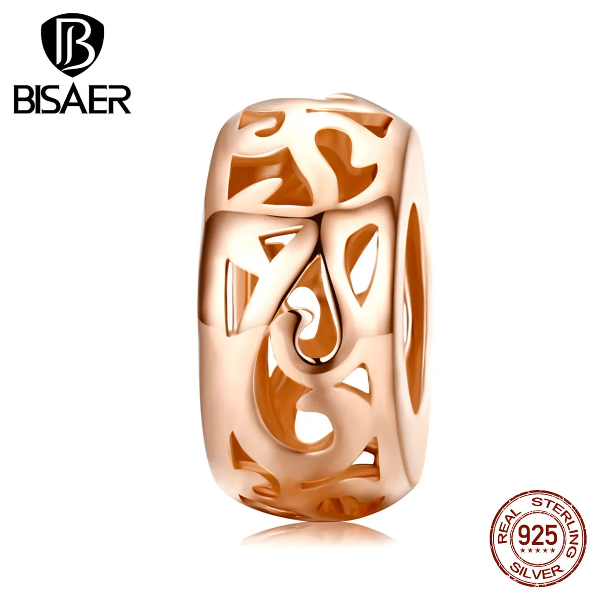 BISAER, Настоящее серебро 925 пробы, цветы, выгравированные, разделительные бусины, Подвески, подходят для шармов, браслеты из серебра 925, ювелирные изделия ECC716