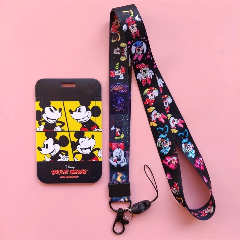Disney Mickey Mouse ID Card Case Neck Strap Women Business Employee Badge Holder Student Lanyard Name Card Cover