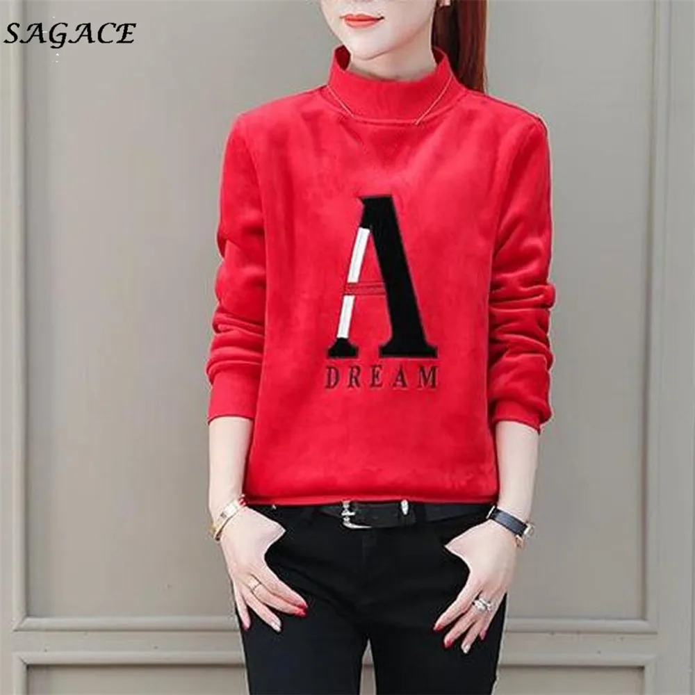 Sagace Seatshirts Женская толстовка с надписью и высоким воротником с длинным рукавом, пуловер с круглым вырезом, модная повседневная рубашка