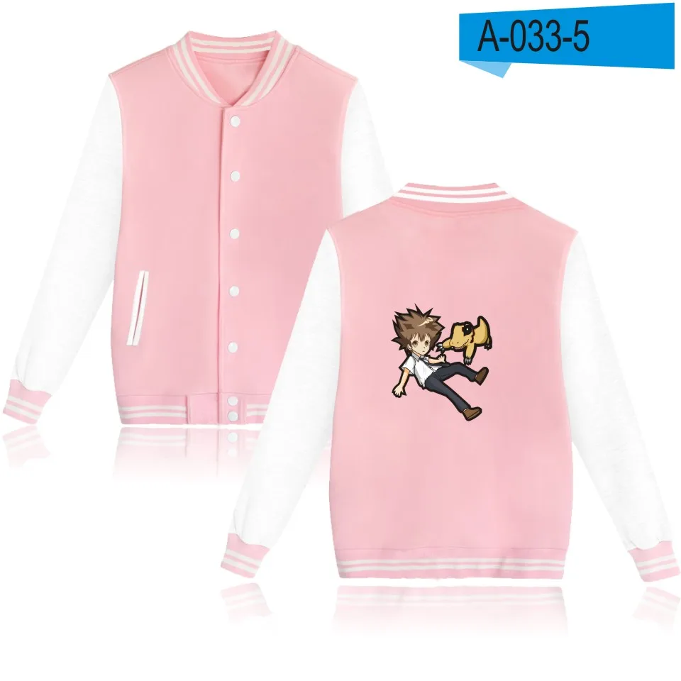 pink and white Топы Digimon Adventure, бейсбольная куртка, монолитные толстовки, мужские хип-хоп толстовки Gabumon аниме, мужская толстовка с капюшоном, модная зимняя куртка - Цвет: pink and white