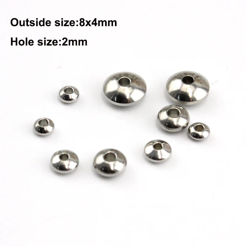 8x4x2mm 100 шт./лот круглые плоские круглые бусины из нержавеющей стали 4x2 мм 5x2,5 мм 6X3 мм с большим отверстием, подходят для самостоятельного изготовления ювелирных изделий в европейском стиле - Цвет: 8x4x2mm