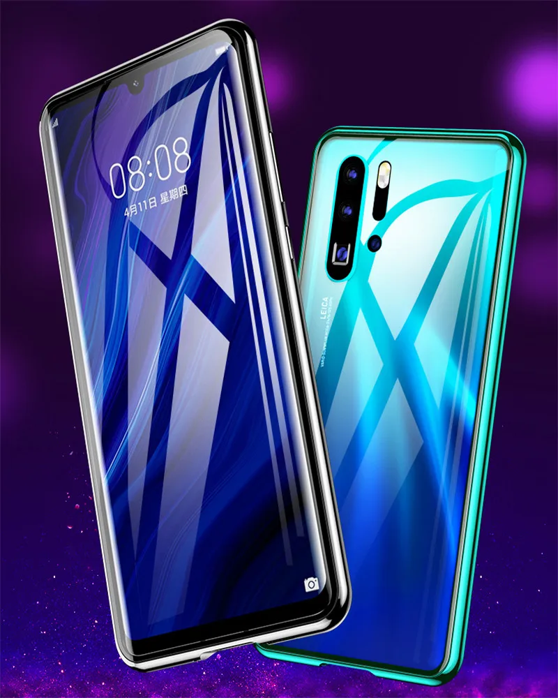Стекло P20 Lite чехол для huawei P30 Lite чехол магнитный металлический бампер два боковых стекла P30 Pro Чехол P20 Coque для huawei P30 Funda