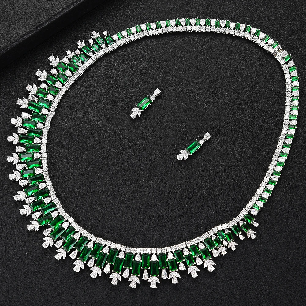 GODKI Одежда высшего качества Для женщин Bijoux(украшения своими руками) Свадебные украшения Роскошные блестящие украшения открыли филиал зеленый CZ Цепочки и ожерелья серьги для вечерние свадебные туфли
