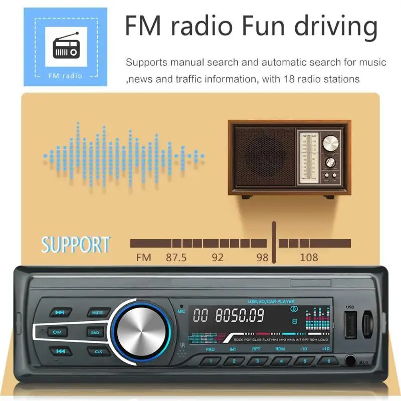 RM-JQ1583 С 1 Din автомобиль в тире стерео аудио USB FM Bluetooth головное устройство Универсальный Bluetooth воспроизведения музыки и телефона