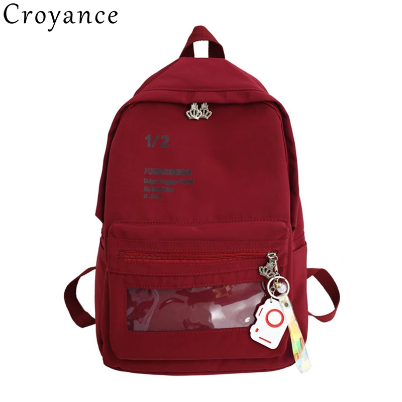

Croyance Solid Color Backpack School Travel Bag Double Shoulder Bag Zipper Women Canvas Backpack Teenage Girls Knapsack
