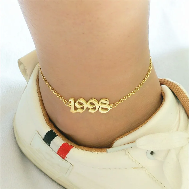1998 От 1991 до 2000, ножные браслеты для детей с датой рождения и цифрами в английском стиле, женский браслет BFF, ювелирные изделия, Tobilleras Pulsera Para Tobillo - Окраска металла: 1998
