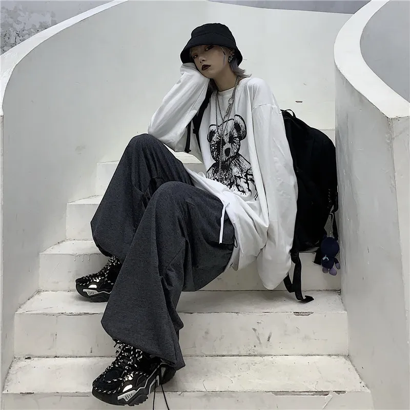 Lychee, Harajuku, одноцветные, с рюшами, женские флисовые штаны, с карманами, свободные, с эластичной талией, женские штаны для бега, весна, осень, зима, женские штаны