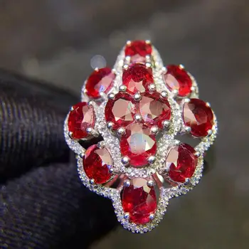 

Fine Jewelry Pure 18 K Yellow Gold Real 100% Natural Red Ruby 5.52ct Diamonds Jewelry Female's Rings for Women Fine Ring