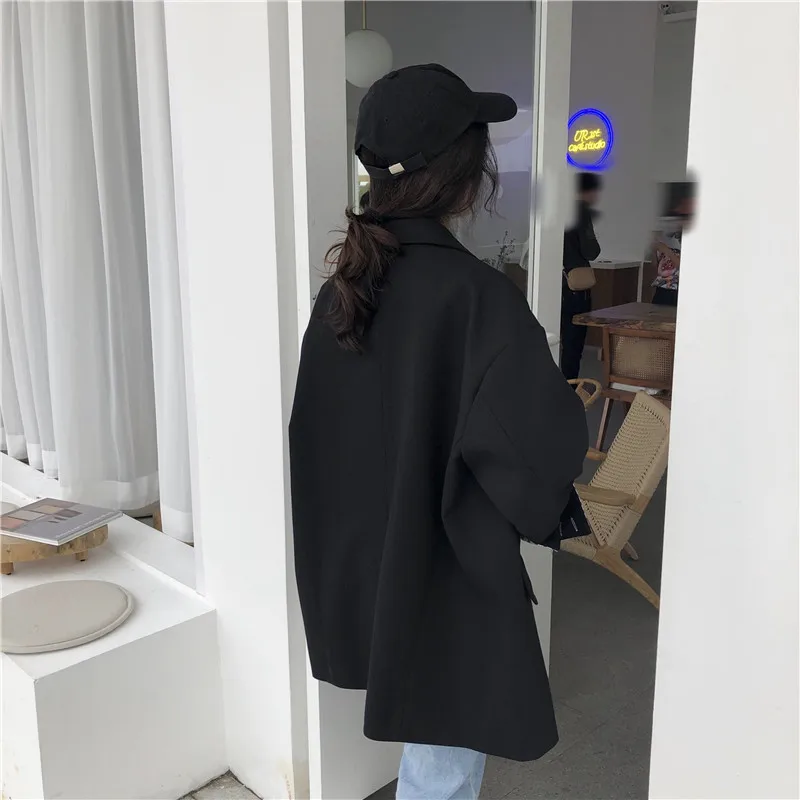 Весенняя одежда, корейский стиль, простой свободный крой, повседневный костюм, куртка, женская,, онлайн, знаменитостей, шик, средней длины, черный и белый w