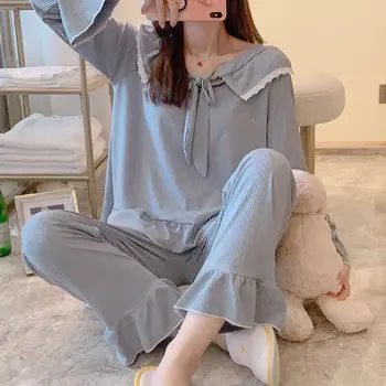 

Women Pajamas Sets Long Sleeve+Pants 2Piece Set Homewear 2020 Spring Pajamas Suit Female Lovely Pyjamas Sets Nightwear