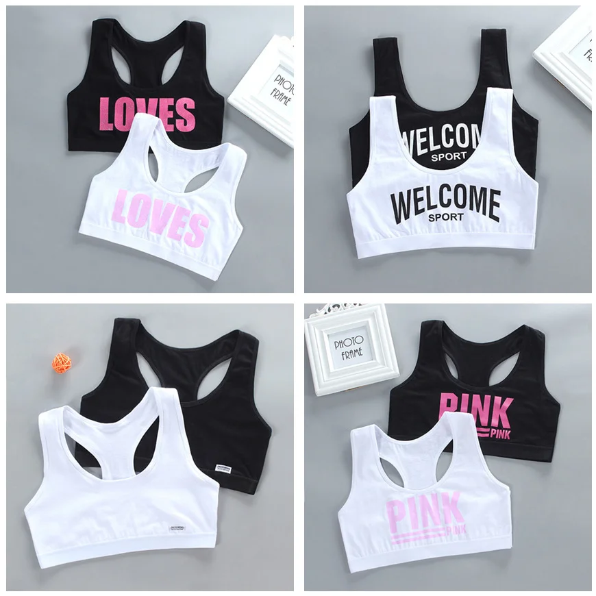 2Pcs/Set Training Bra for Girls 8-18 Years Cotton Crop Bralette Sports Bras  for Teens Girls 