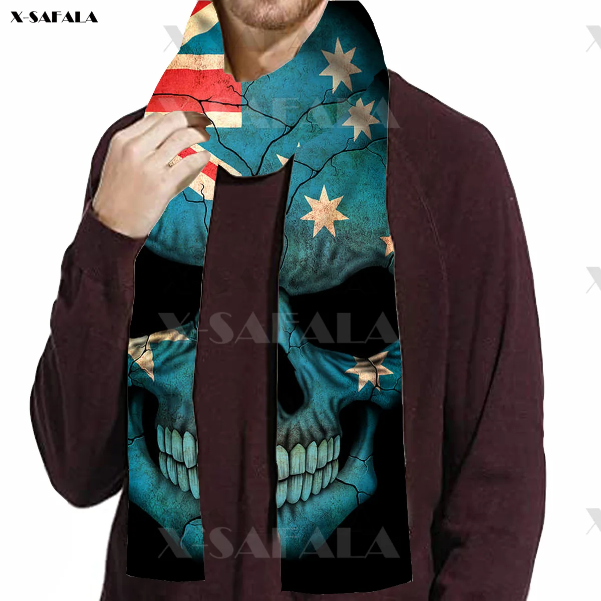 Australian  Flag Skull Print Long Hoodie Scarf Shawl Cashmere Elegant Soft Fleece Beautiful Luxury Gift Man Warm 2022 Fashion black scarf mens