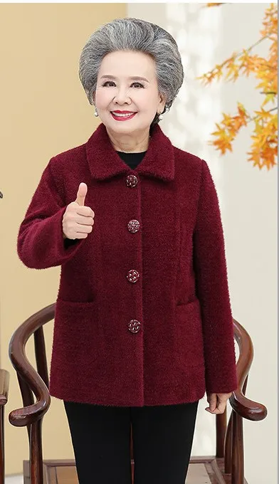 Бургундия Sweater coat Winter and Fall New Fashion Middle aged Women's Clothes - Цвет: Бургундия