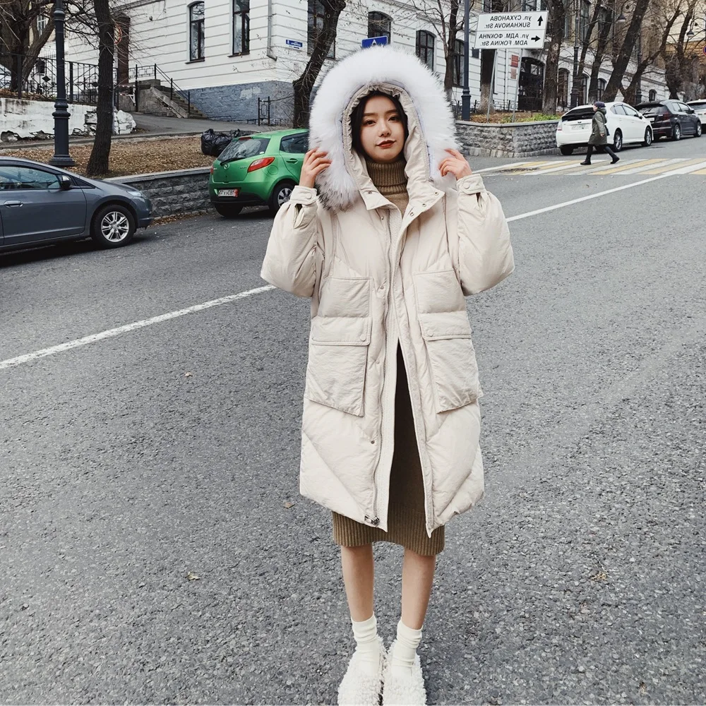 

Photo Shoot Mid-length Back Embroidered Cotton Overcoat 2019 Winter New Style Retro Laziness-Style Large Fur Collar Cotton Coat