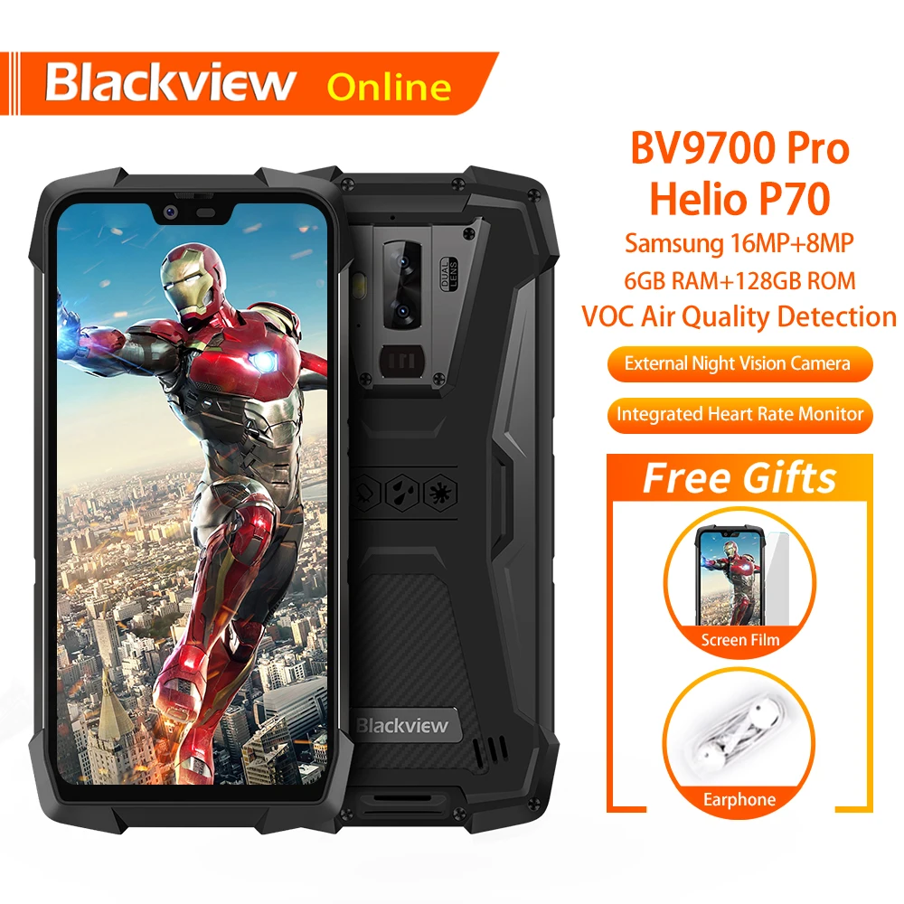 Смартфон Blackview BV9700 Pro IP68 6 ГБ + 128 Гб Android 9 0 камера ночного видения 16 Мп 4G мобильный