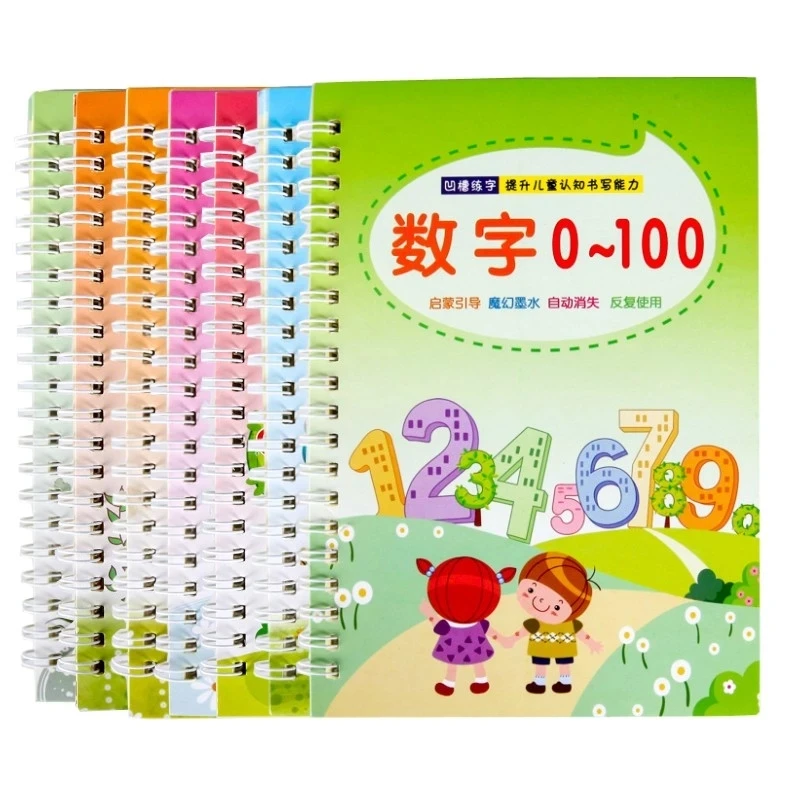 

4 Books Reusable Children's Copybook For Calligraphy Learn English Painting Arithmetic Math For Writing Kids Lettering Toy Art