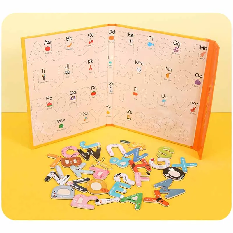 Baby Montessori Wooden Education Fridge Magnet 26 Alphabet Toys Learn Letter Matching Puzzle Magnetic Alphabet Book Toys For Kid 5