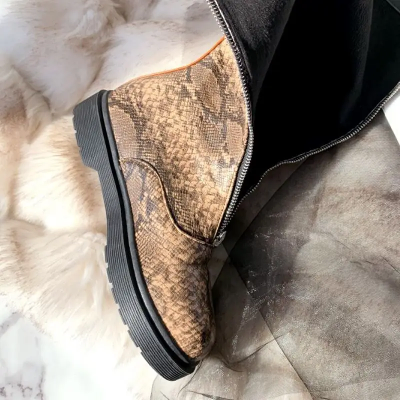 Coolcept British Style Women Knee High Boots Round Toe Zipper Flats Shoes Woman Long Boots Winter Warm Women Footwear Size 34-43