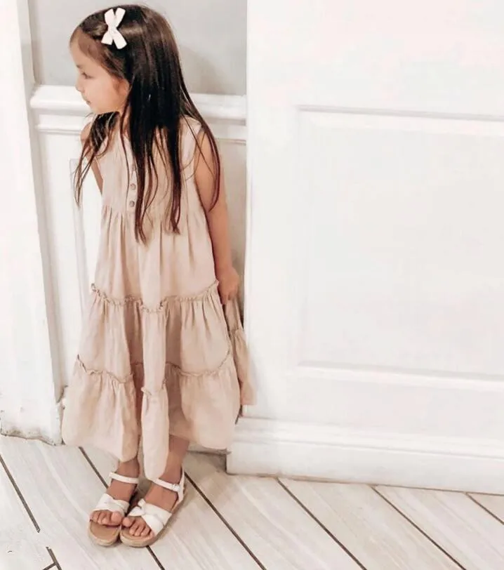 Girls Dress Maxi Dress Princess Costume Kids Clothes Baby Girl Summer Solid Casual Dress Cotton Linen Sleeveless