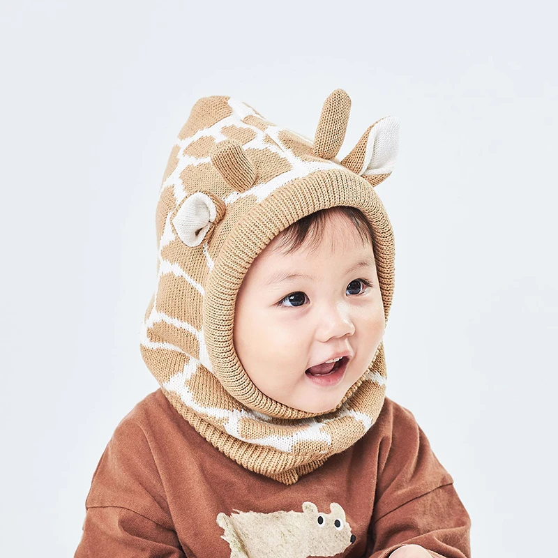 

Winter Hat Helmet Boy Girl Giraffe Cow Knit Beanie Kid Autumn Earflap Warm Skiing Cotton Fleece Outdoor Accessory Toddler Baby