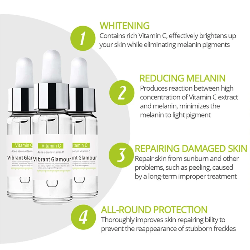 VIBRANT GLAMOUR Vitamin C Whitening Face Serum Hyaluronic Acid Cream Remover Acne Treatment Fade Dark Spots Anti-Aging Skin Care VIBRANT GLAMOUR Vitamin C Whitening Face Serum Hyaluronic Acid Cream Remover Acne Treatment Fade Dark Spots Anti-Aging Skin Care