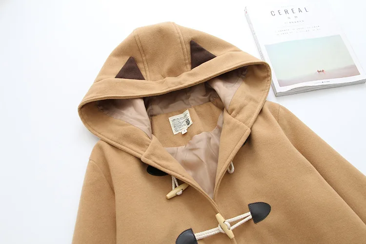 Fall And Winter Clothes New Style Sweet Versatile Cat Ear Joint Loose-Fit Hooded Warm Woolen Jacket Women's