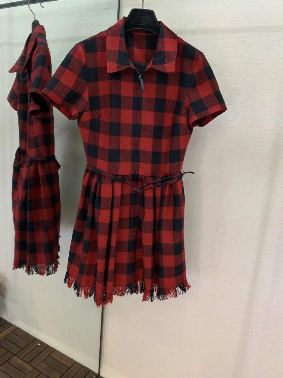 Новое Женское шерстяное платье с короткими рукавами гофрированная кайма с бахромой 0910 - Цвет: Красный