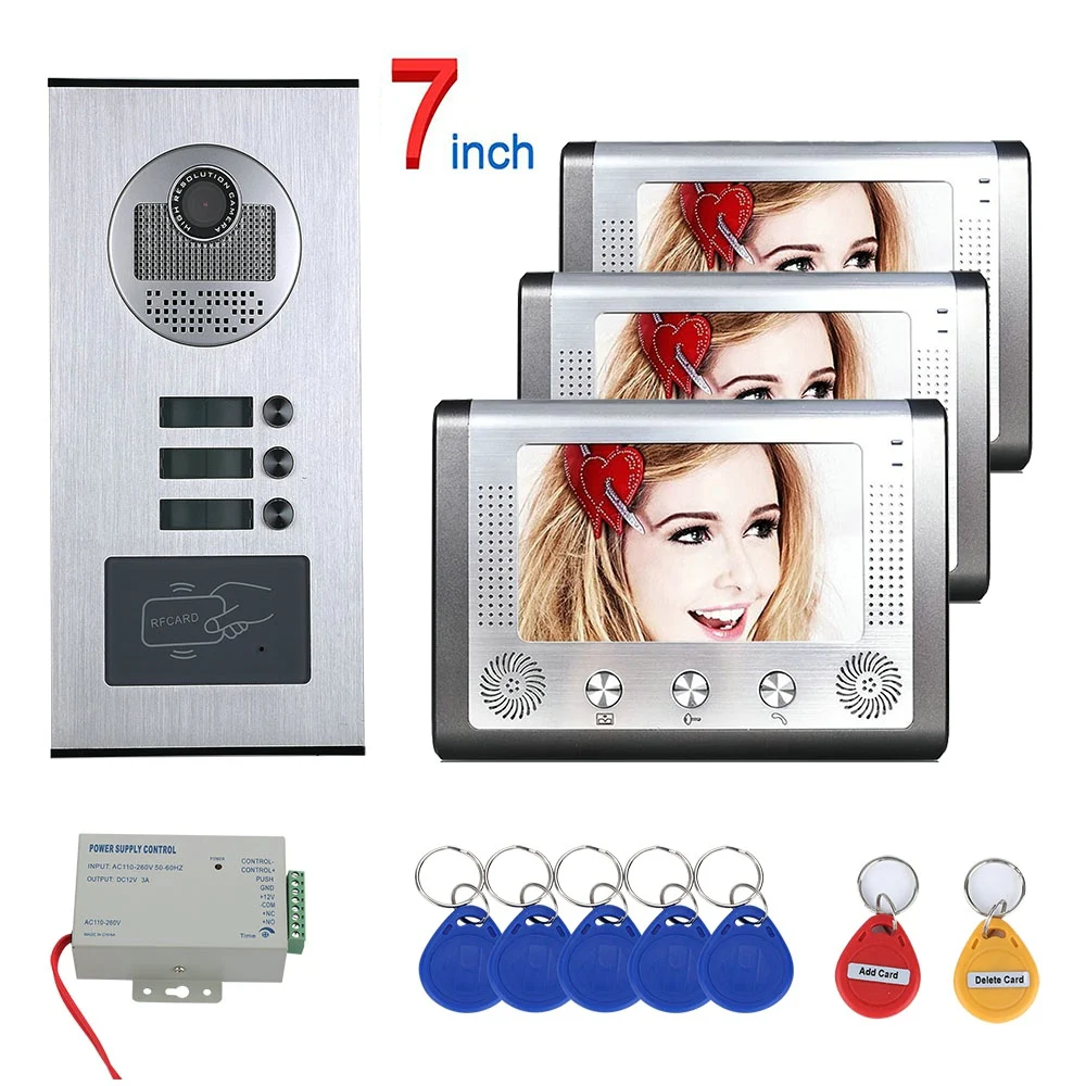 7 inch 2/3/6 Apartment/Family Video Door Phone Intercom System RFID IR-CUT HD 1000TVL Camera Doorbell Camera Waterproof