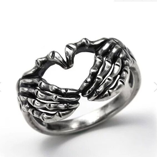 Punk Resizable Ring For Women Men Girl Rock Vintage Creative Skeleton Hand Loop Gothic Finger Rings Party Jewelry  Gift