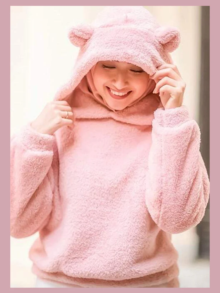 Dotfashion, розовая однотонная толстовка с капюшоном, женская одежда, модная женская одежда, осень, Повседневный пуловер с капюшоном и длинным рукавом, толстовка