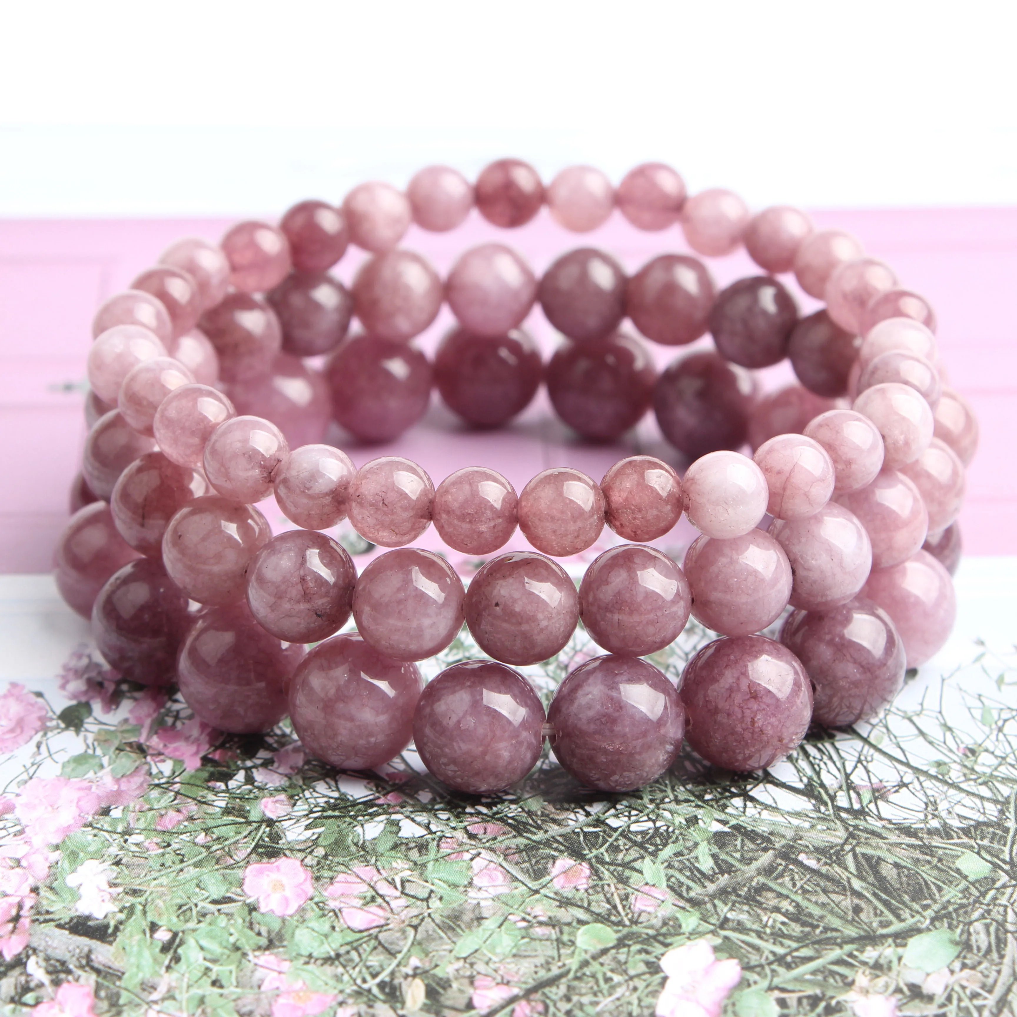 

Lanli Fashion Jewellery 6/8/10MM Violet Mica Bracelet Suits Charming Amulets for Men and Women to Increase Crystal Energy