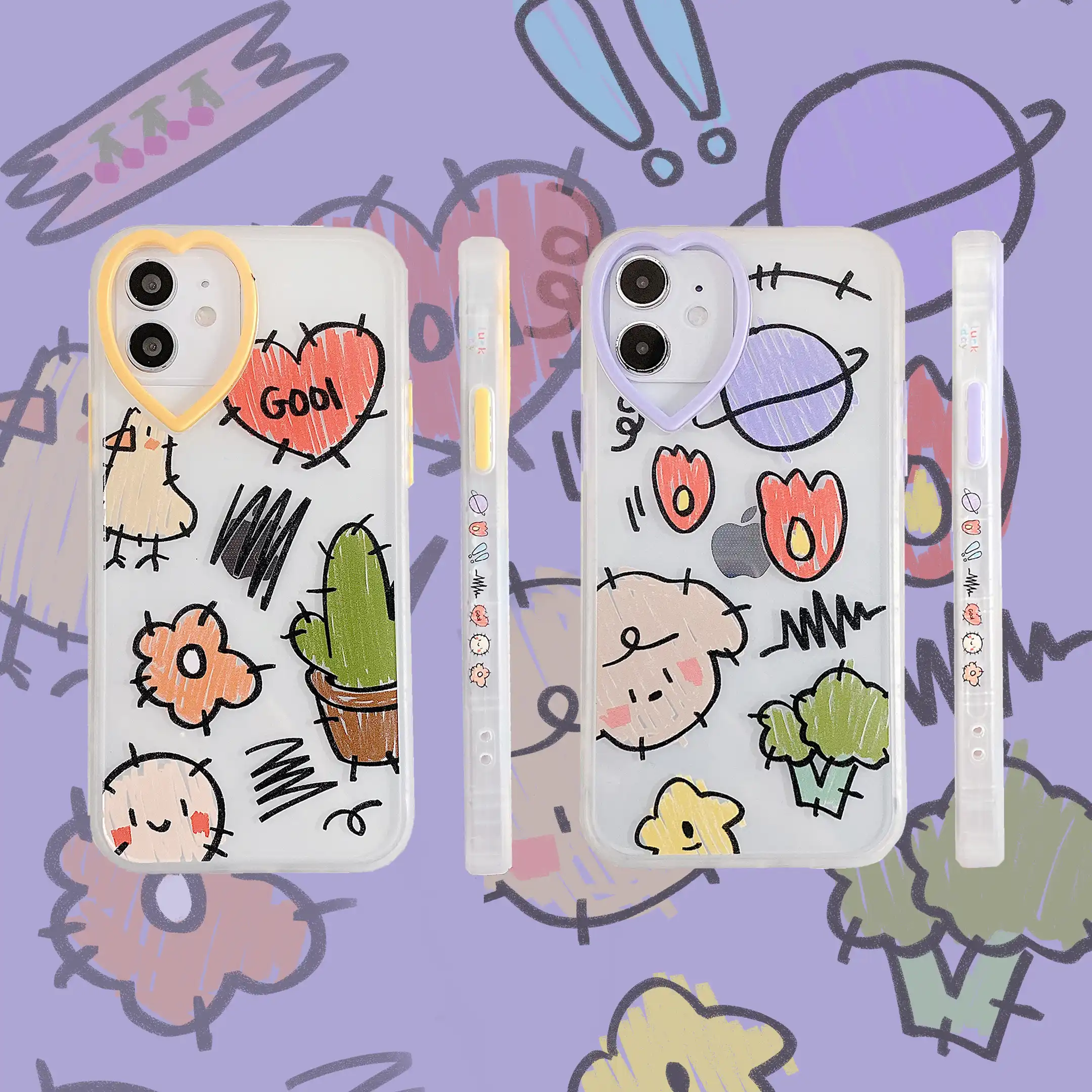 かわいい漫画落書きサボテン電話ケースiphone 12 11pro最大ミニxr X Xs 7 8プラスse愛フォトフレームカバーfunda Coque 電話用緩衝材 Aliexpress