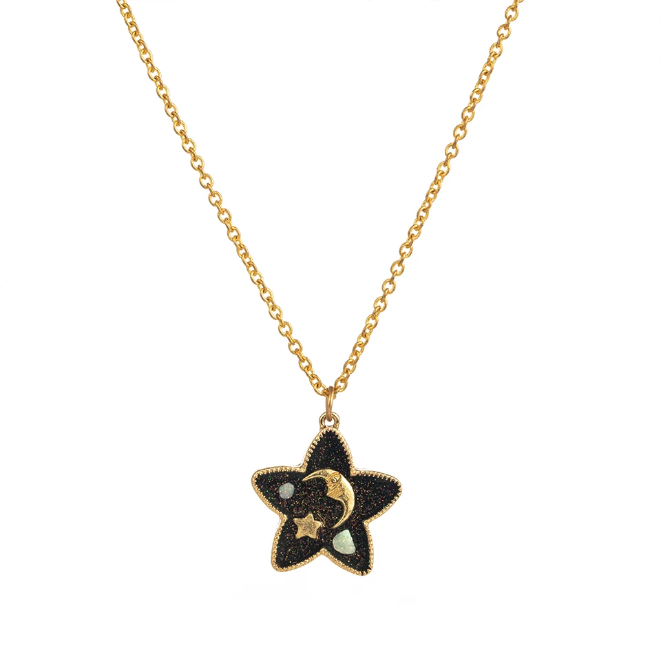 black star Серебряная цепочка Бохо черная кошка большие глаза зеленый дракон любовь кулон ожерелье для женщин подарок для девочек друзья ювелирные изделия аксессуары - Окраска металла: black star