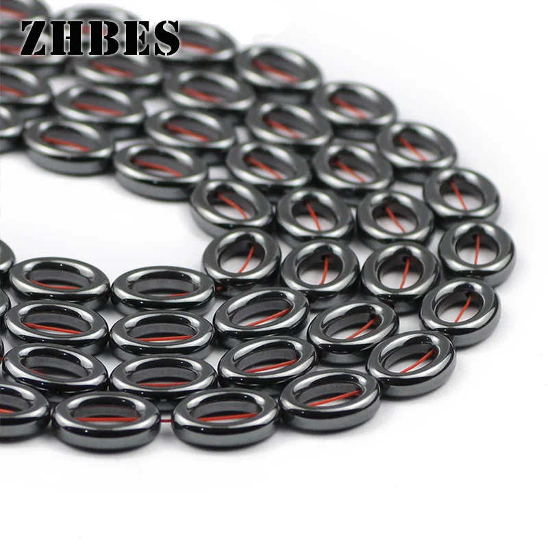 

ZHBES 16x12MM Natural Stone Black Oval Ellipse Circle Hematite round Spacer Loose Beads For Jewelry DIY Making Bracelet Findings