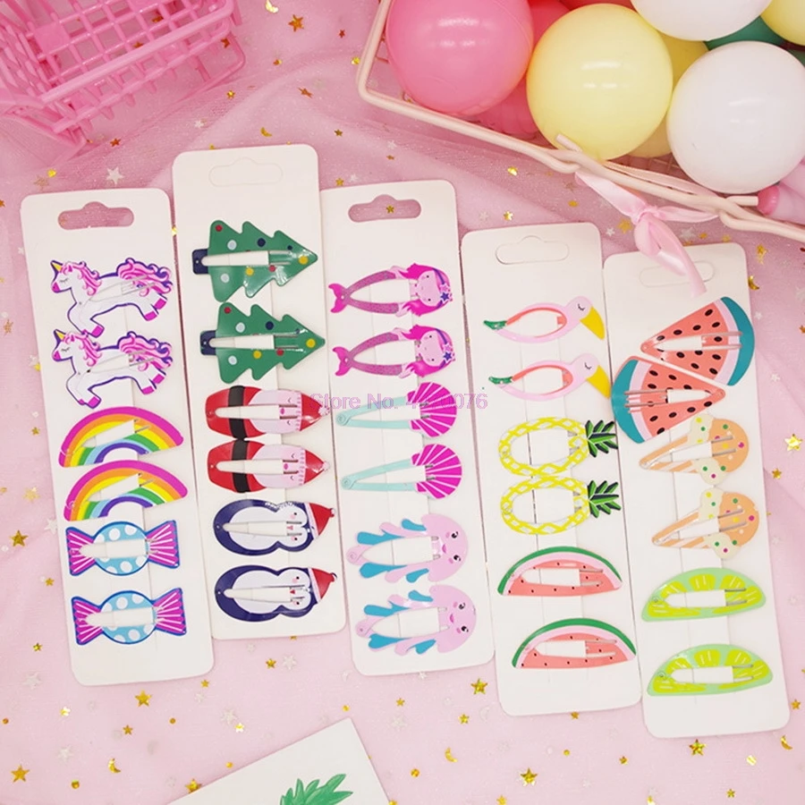 DHL 500sets 2-6pcs/set Headwear Flamingo Pineapple Fruit Hairpins Cartoon Mermaid Horse Rainbow Hair Clip | Детская одежда и обувь