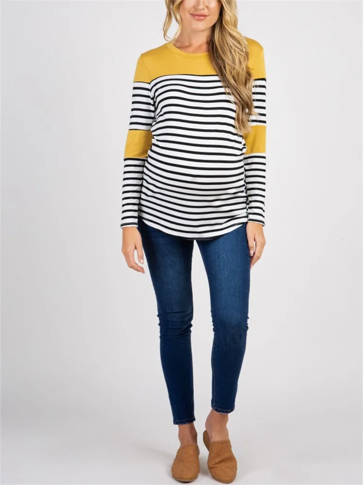 maternity dresses Pregnant dress gravida dress maternity dresses Round collar striped T-shirt hotel del luna maternity clothing